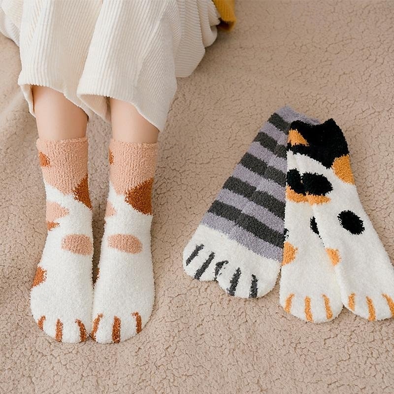 3 Pairs Cute Cat Claw Socks Fuzzy Coral Fleece Winter Warm Sleep Socks for Women Cozy Mid Calf Thick Soft Indoor Floor Socks 2025 - $10.99 –P9