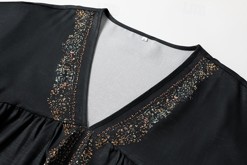 Femmes Chemises en coton et lin Chemisier occidental Uni Bohème ancien Boho manche longue Col en V Hauts Longs Quotidien Fête Patchwork Gris foncé Été de 2025 ? $21.99 –P6