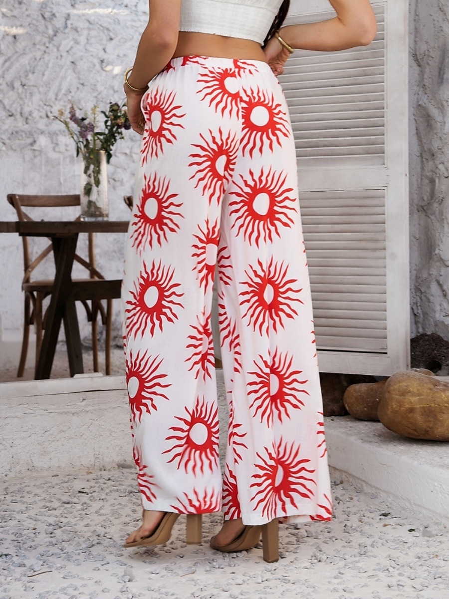 Femmes Jambe large Chinos Vacances ancien Mode Longueur complète Taille haute Fleuri Ceinture Élastique Impression Confortable Doux Micro-Élastique Extérieur Vacances Rue Blanche Jaune Rose Claire de 2025 ? $29.99 –P25