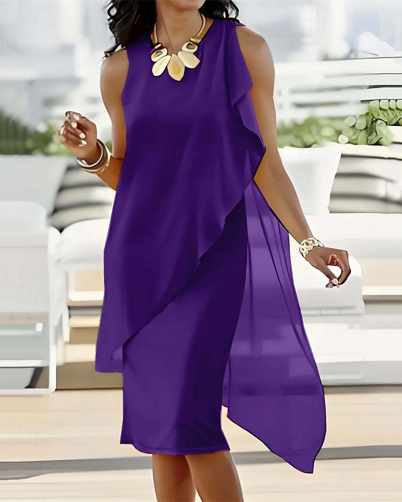 Femmes Mini Robe Robe Décontractée Robe en Chiffon Robe d'été Robe Nuisette Mode Moderne Quotidien Plage Week-end Coupe régulière Uni Sans manches Col ras du cou Noir Rose Claire Violet Kaki Été de 2025 ? $26.99 –P6