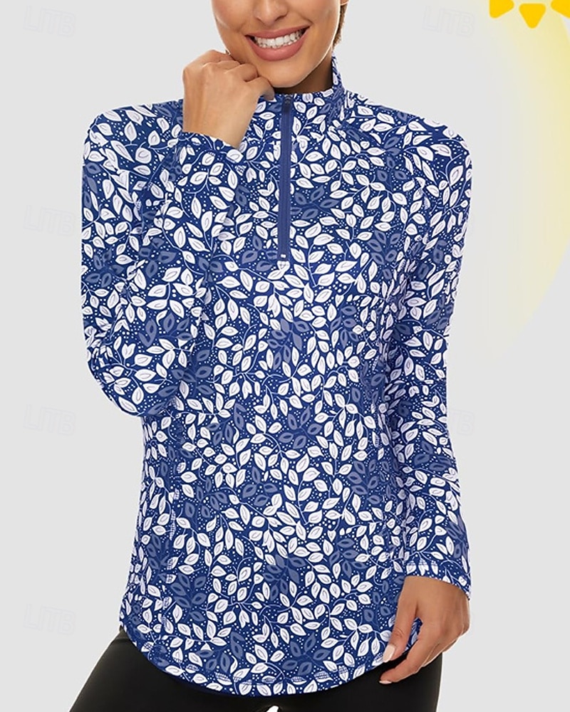 Γυναικεία Άνθινο Φανέλα POLO Πουκάμισο τένις Μακρυμάνικο Στάμπα Τρίμηνο φερμουάρ Pullover Προστασία UV Ελαστικό Αναπνέει Τέννις Γκολφ Pickleball Γιακά με φερμουάρ Πουκάμισο Polo Ροζ Μπλε Γκρίζο 2025 - $28.99 –P9