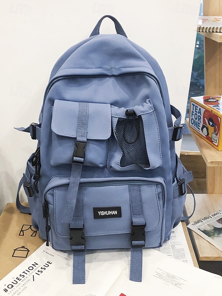 Freizeitrucksack für Teenager mit großem Fassungsvermögen – Schultasche im koreanischen Stil mit mehreren Taschen und Plüsch-Schlüsselanhänger für Schule, Reisen und Outdoor-Aktivitäten, Schwarz, Weiß, Rot 2025 - $24.99 –P4