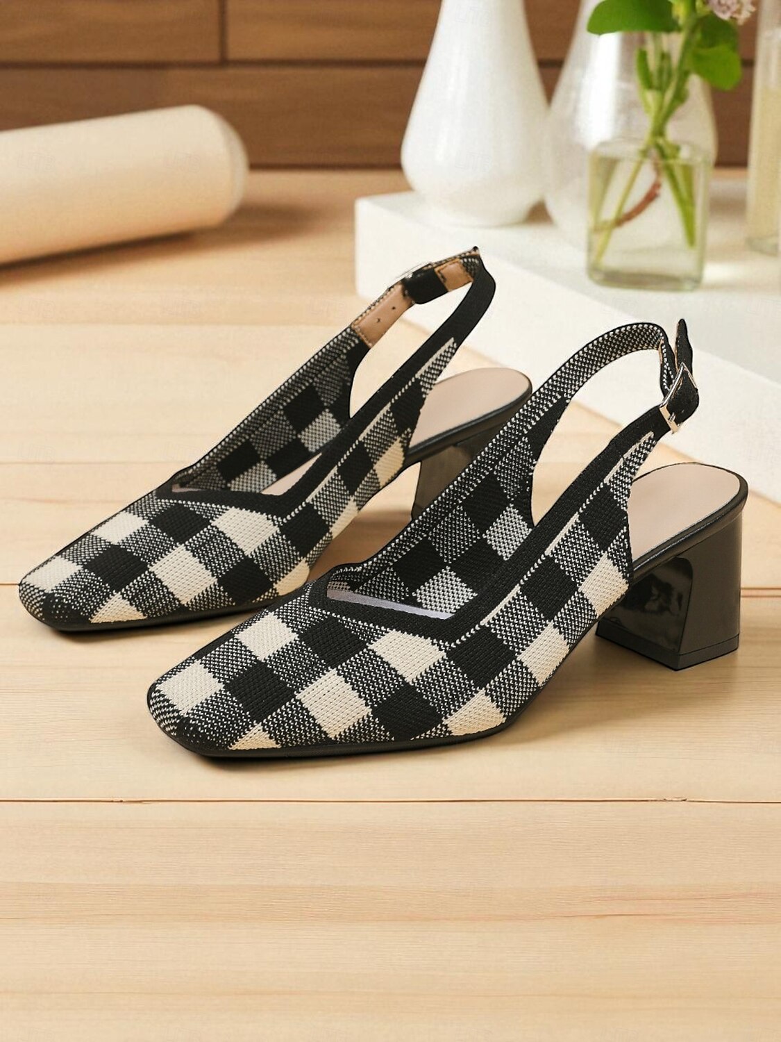 Women's Red Gingham Slingback Block Heel Pumps - Retro Style Knit Dress Shoes for Comfortable Walking, Casual Picnic, Summer Parties, and Daily Office Wear 2025 - $34.99 –P4