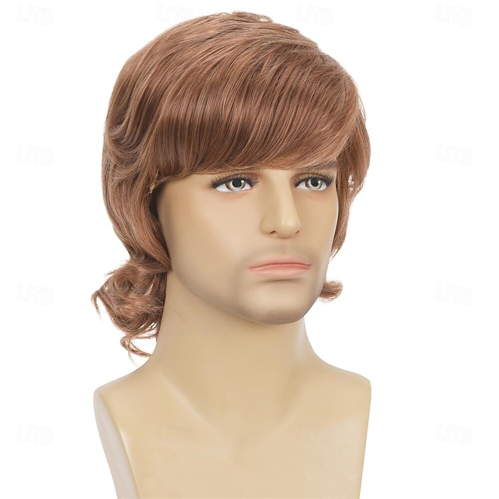 Parrucca da uomo corta e ondulata, castana, stile rocker anni '60/'70, per feste di Halloween e cosplay. del 2025 a $21.99 –P3