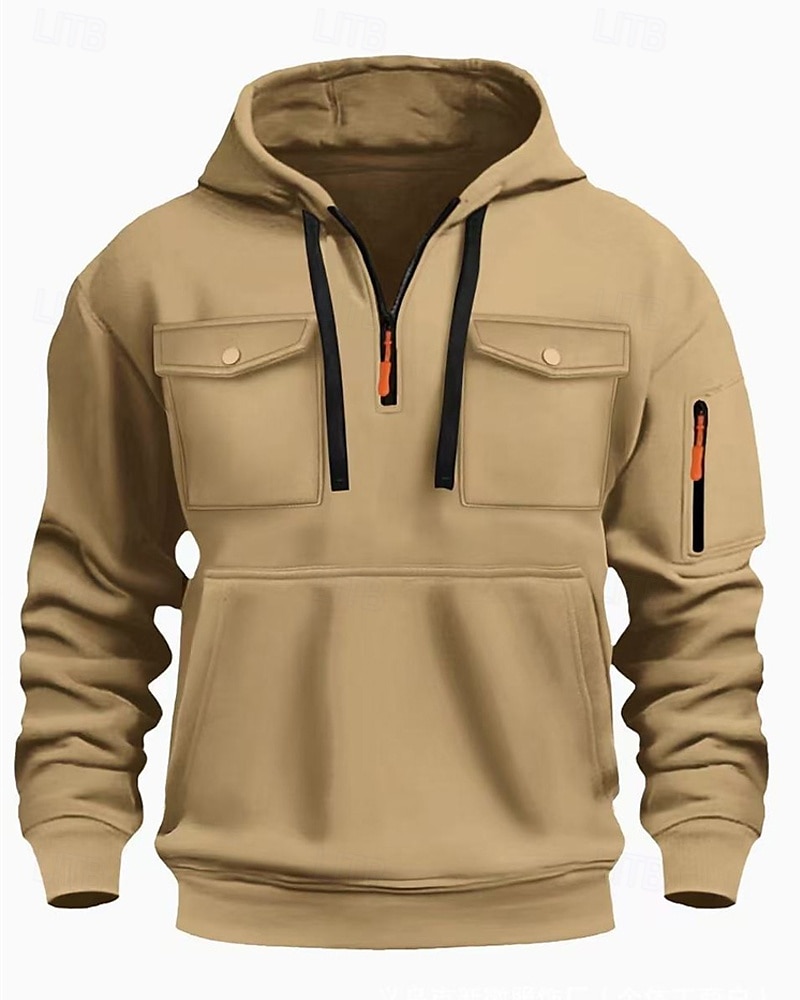 Voor heren Trui met capuchon Hoodie met kwartrits Zwart Wit Wijn Leger Groen Rood Capuchon Effen Zak Kwart ritssluiting Sport & Outdoor Dagelijks Feestdagen Polyester Streetwear Basic Casual Lente 2025 - $23.99 –P10
