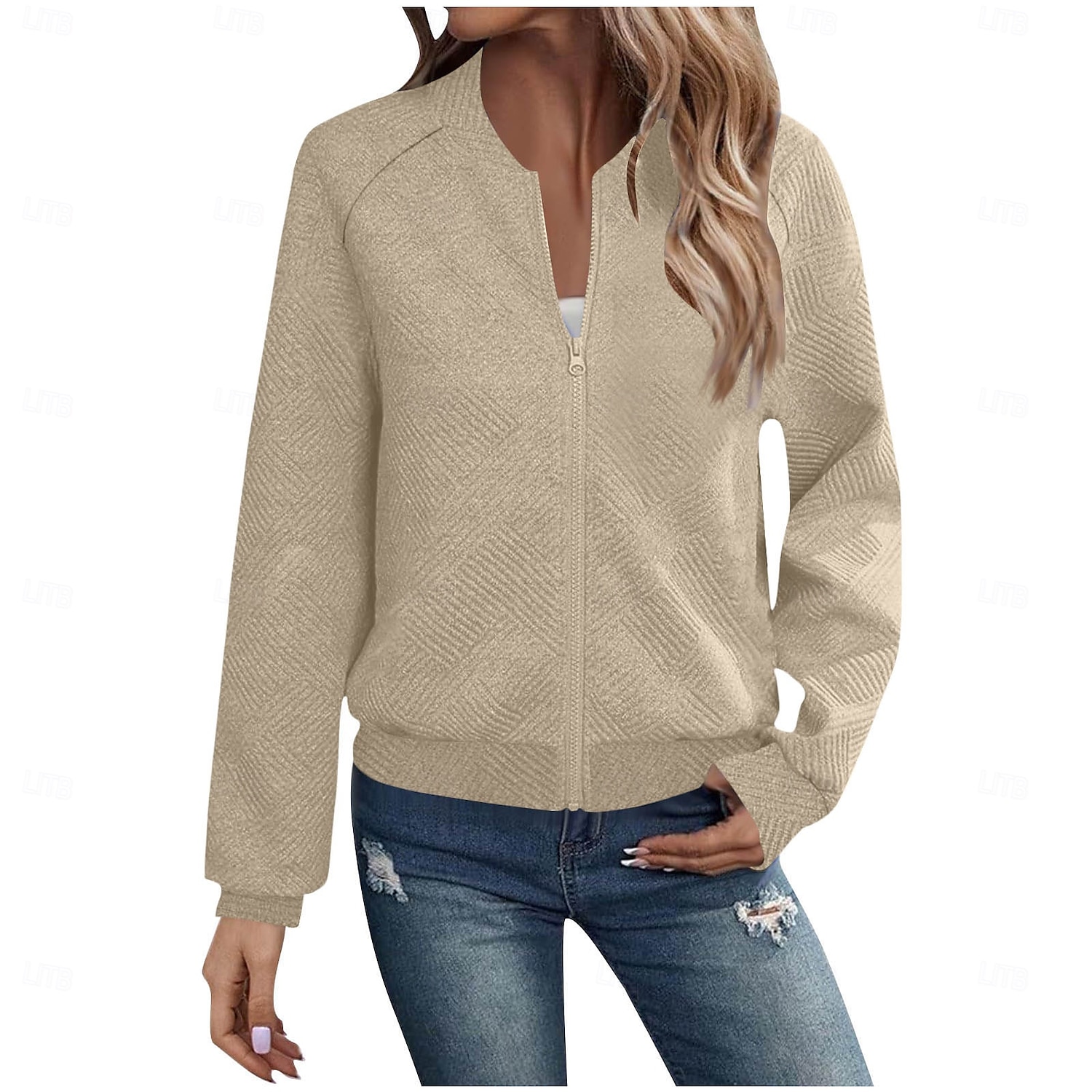 Women's Casual Jacket Sport Jacket Textured Jackets Office / Career Daily Wear Going out Fall Regular Coat Stand Collar Regular Fit Warm Vintage Style Lady Casual Jacket Long Sleeve non-printing 2025 - $26.99 –P5