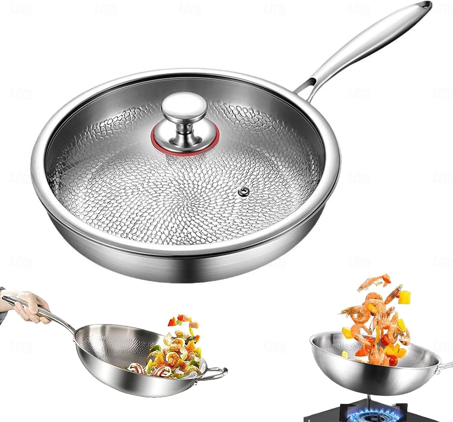 padella martellata in titanio pro con coperchio, padelle antiaderenti multifunzionali ultra resistenti e antigraffio per cucinare in cucina del 2025 a $67.99 –P1