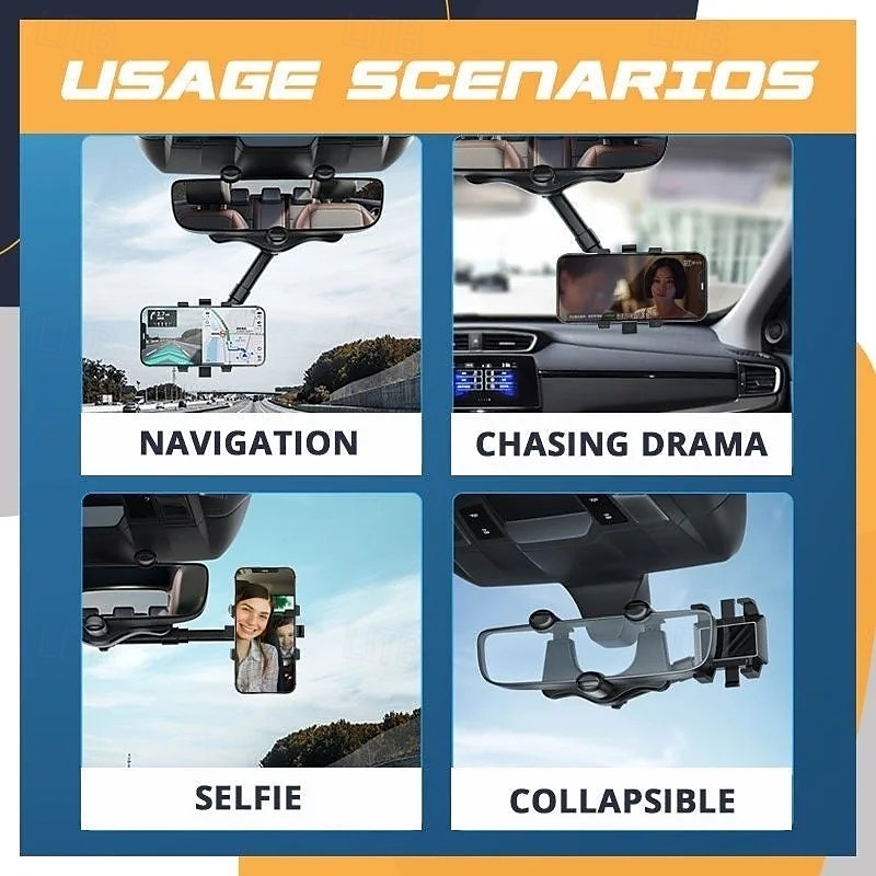 Support de téléphone de voiture rotatif et rétractable, support de rétroviseur multifonction réglable, support universel rotatif à 360 degrés pour la navigation GPS et les smartphones de 2025 ? $16.99 –P7