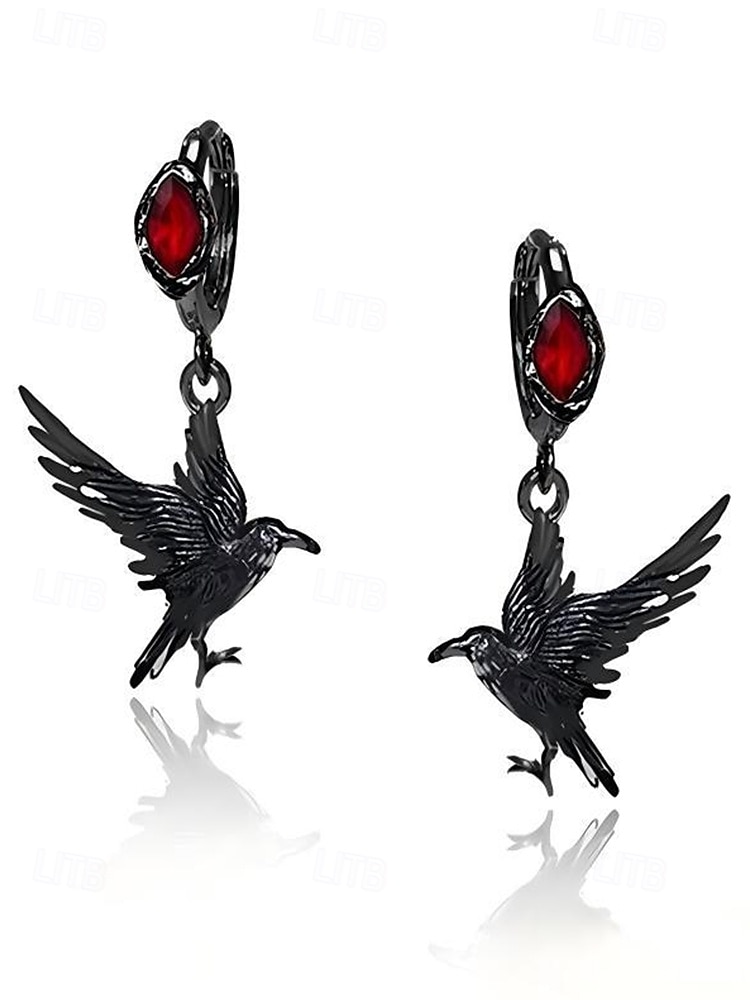 Boucles d'oreilles pendantes gothiques en forme de corbeau pour femme avec pierre précieuse rouge – Bijoux d'Halloween légers en alliage pour fêtes, cosplay et accessoires de costume de 2025 ? $9.99 –P5
