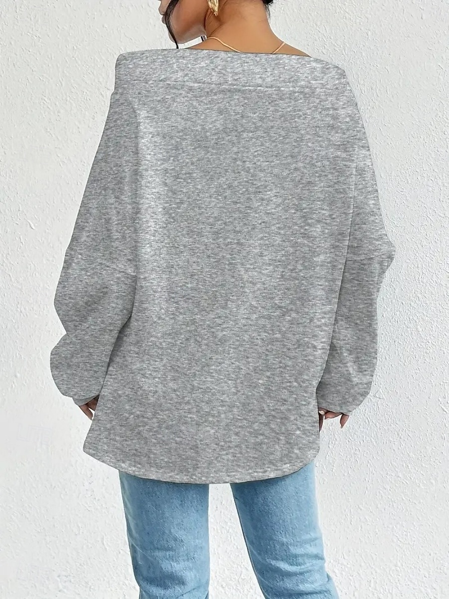 Women's Pullover Sweatshirt Plain Casual Long Sleeve Round Neck Regular Tops Street Dailywear Black White Blue Gray Fall Winter 2025 - $24.99 –P12