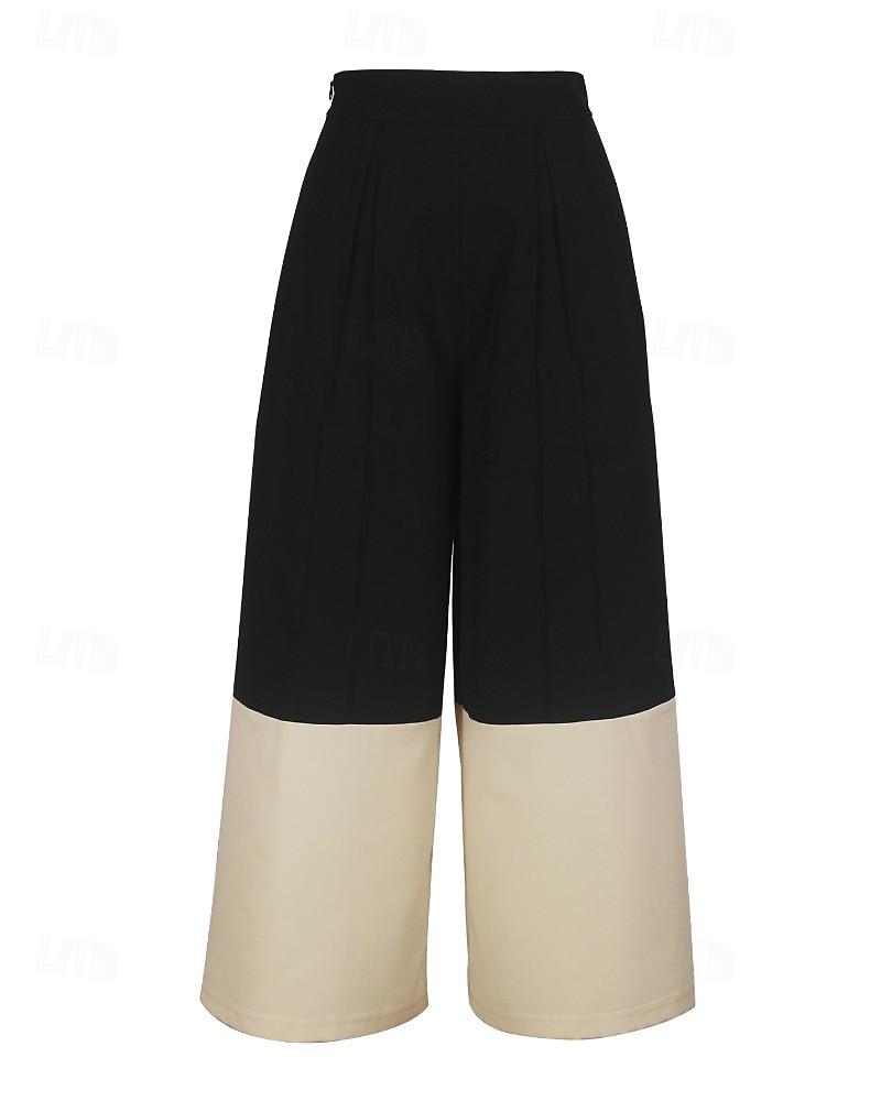 Per donna Gamba larga Moda Streetwear Lunghezza intera Naturale Blocco di colori Patchwork Elastico in vita Comodo All'aperto Vacanza Ferie Nero Autunno Vestibilità regolare del 2025 a $19.99 –P4