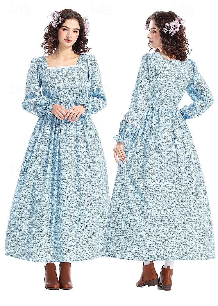 19° secolo anni 1800 Vecchio West Costume Cosplay Abito da prateria Set cuffia e grembiule Pioniere Floreale Per donna Halloween Carnevale Giornata mondiale del libro Vestiti per eventi scolastici del 2025 a $51.99 –P8