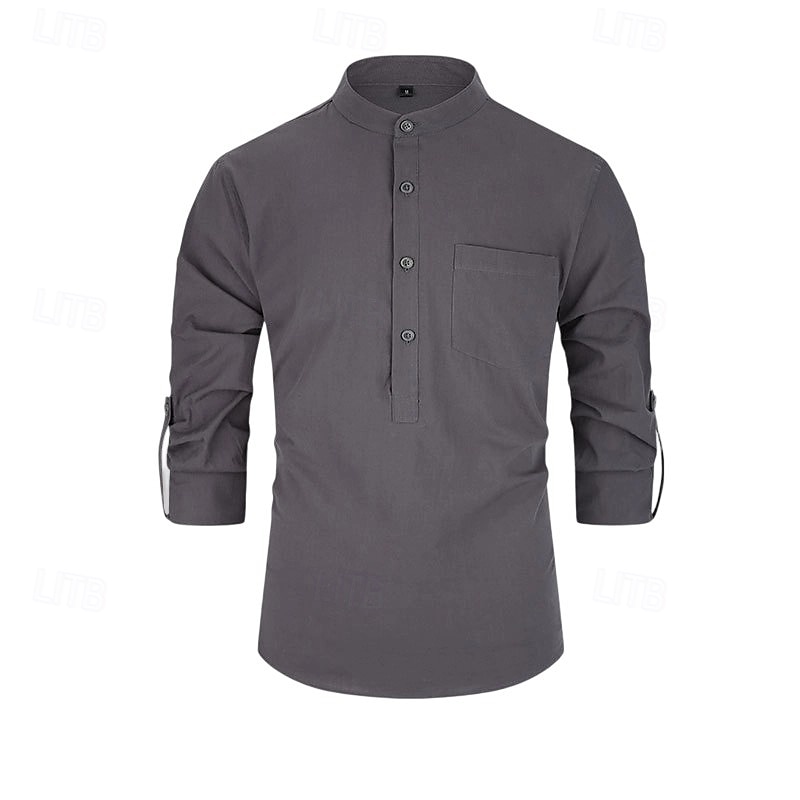 Voor heren Overhemd Zwart Wit Geel Rood Donker Marine Lange mouw Effen opa kraag School Formeel Kleding minimalistische 2025 - $23.99 –P31