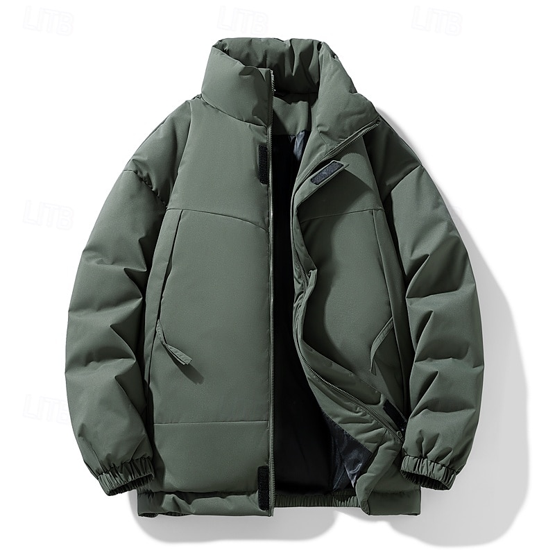 Men's Jacket Casual Jacket Outdoor Vacation Warm Zipper Pocket Fall Winter Plain Fashion Streetwear Standing Collar Regular Dark Gray Black Dark Green Khaki Dark Coffee Jacket 2026 - $60.99 –P5