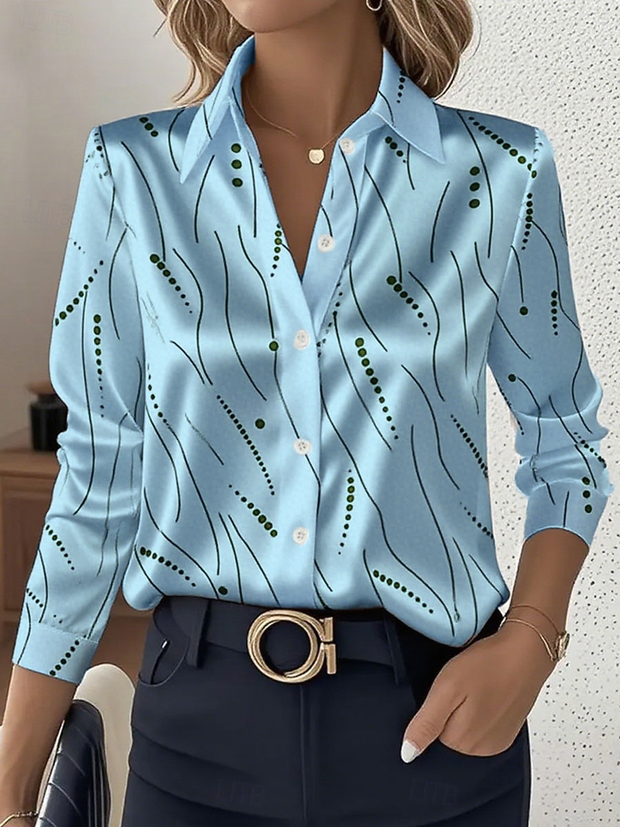 Dame Skjorte Arbeidsskjorter Grafisk Geometrisk Elegant Stilfull Fritid Langermet Skjortekrage Vanlige topper Arbeid Festkveldsklær Daglig Glimmer Hvit Rosa Blå Oransje Grønn Vår, Høst, Vinter, Sommer 2025 - $35.99 –P4
