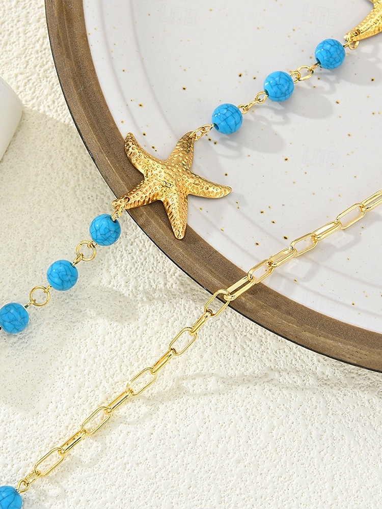 Cintura da donna con catena in vita e perline turchesi a forma di stella marina - gioielli da spiaggia in lega bohémien per outfit estivi e look da vacanza del 2025 a $11.99 –P7
