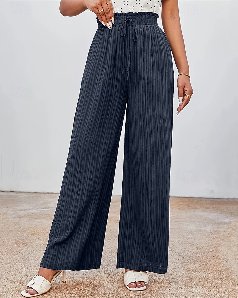 Naisten Leveä reisi Housut Palazzo housut Muoti Katutyyli Täyspitkä Korka vyötärö Tavallinen Joustava vyötärö Jakardi Hengitettävyys Mukava Mikrojoustava Katu Arki-asut Bile Musta Laivaston sininen 2025 - $20.99 –P5