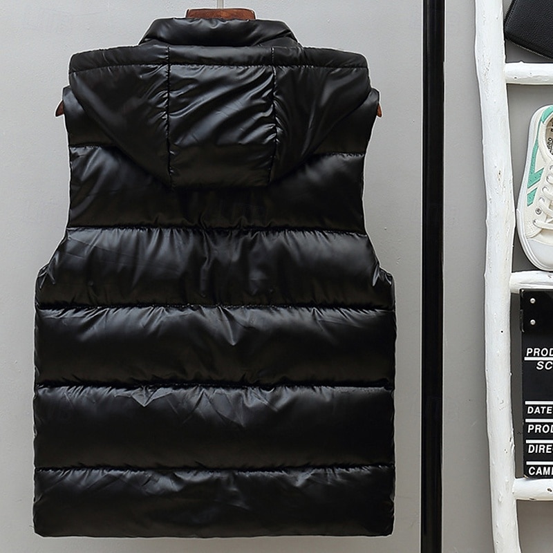 Pánské Puffer Vesta Kamizelka Vesta Dovolená Denní Rande Módní Na běžné nošení Podzim zima Kapsy Polyester Zahřívací Pohodlné Pevná barva Zip Kapuce Běžný Stříbrná Černá Rubínově červená Tmav 2025 - $33.99 –P13