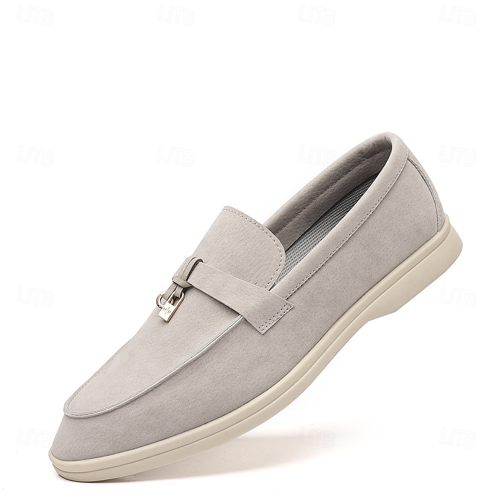 Brune herreloafers i semsket skinn med metalldetaljer – komfortable, casual businesssko til jobb, middager og høstantrekk 2025 - $34.99 –P3