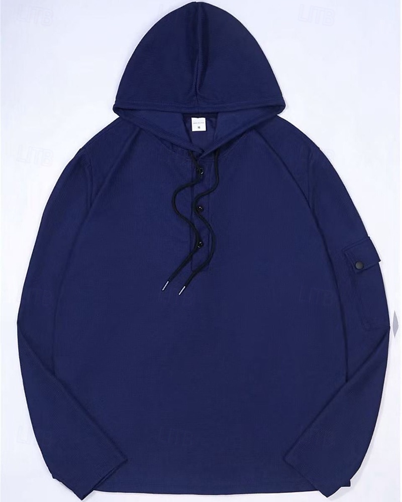 Men's Hoodie Button Up Hoodie Black White Army Green Navy Blue Khaki Hooded Plain Drawstring Sports & Outdoor Daily Holiday Polyester Streetwear Basic Casual Spring Fall Clothing Apparel Hoodies 2025 - $19.99 –P3