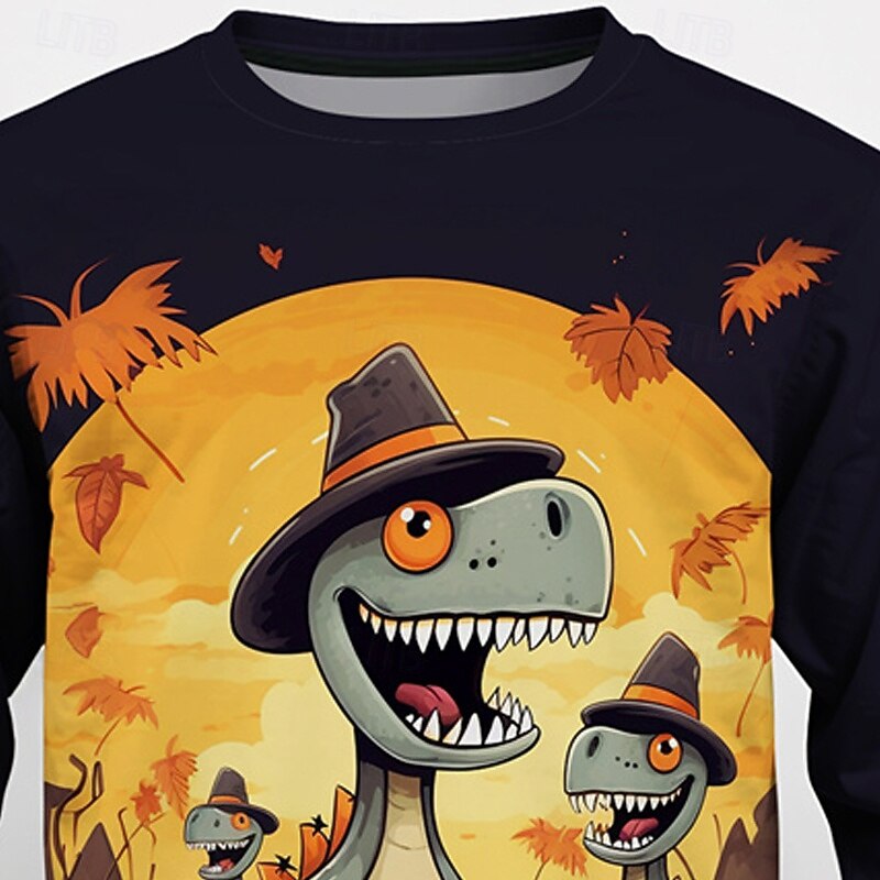 Halloween Pojkar 3D Tecknat Pumpa Dinosaurie T-shirt Långärmad Vår Höst Mode Grundläggande Barn 4-12 år Rund hals Utomhus Ledigt Dagligen Normal 2025 - $13.99 –P3