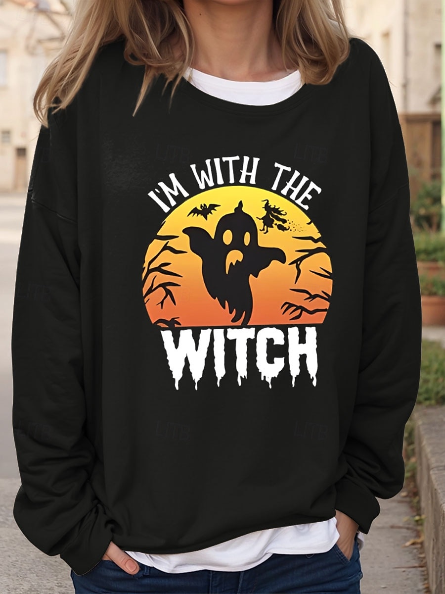 Sweatshirts Femme Halloween Graphique Chauve-souris Lettre Vintage Mode Décontractée Manches Longues Col Ras du Cou Tops Normaux Imprimé Décontracté Noir Rouge Marron Vert Kaki Automne Hiver de 2025 ? $24.99 –P1
