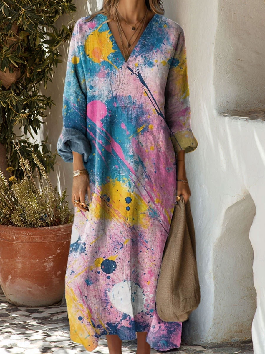 Mujer Vestido maxi Vestido de verano Vestido de una línea Vacaciones Casual Boho Playa Fiesta Festivos Ajuste regular Floral Graphic Geométrico Manga Larga Escote en Pico Azul Piscina Negro Rosa Rojo 2026 - $37.99 –P3