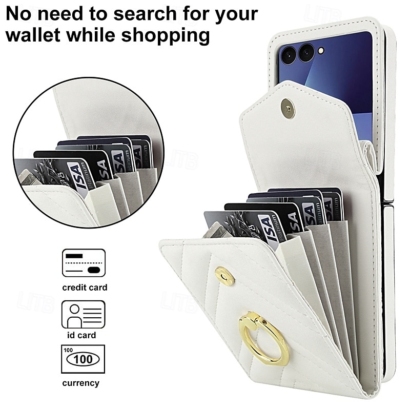 Phone Case For Samsung Galaxy Z Flip 7 Z Flip 6 Z Flip 5 Z Flip 4 Wallet Case with Lanyard Card Slot Ring Buckle Retro TPU PU Leather 2026 - $30.99 –P5