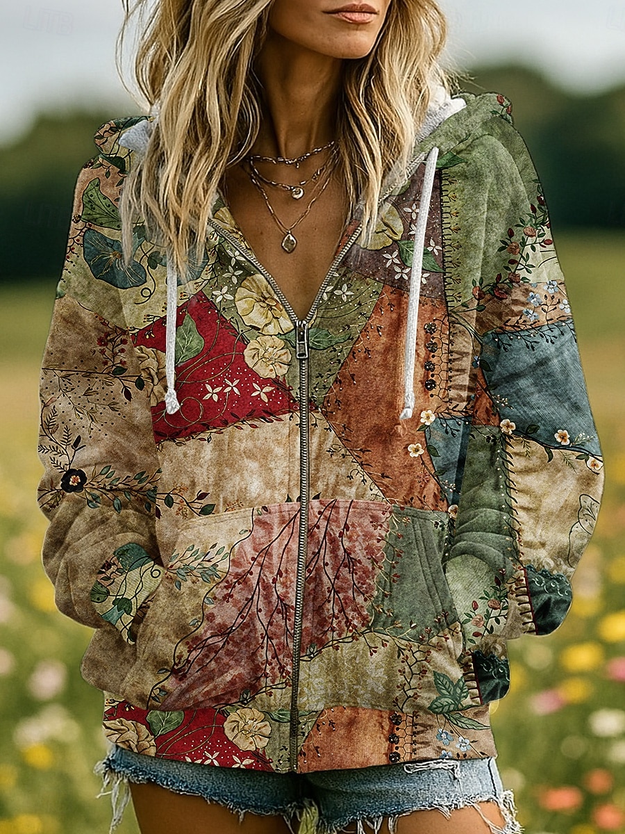 Felpe con Cappuccio 3D Donna Stampate con Grafica Floreale Moda Casual Boho Maniche Lunghe Cappuccio Top Regolari Abbigliamento Stradale Quotidiano Patchwork Tasca con Cerniera Rosa Rosso Blu del 2025 a $26.99 –P8