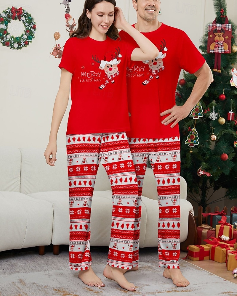 Family Pajamas Christmas Pattern Home Print Red Short Sleeve Active Matching Outfits 2025 - $19.49 –P3