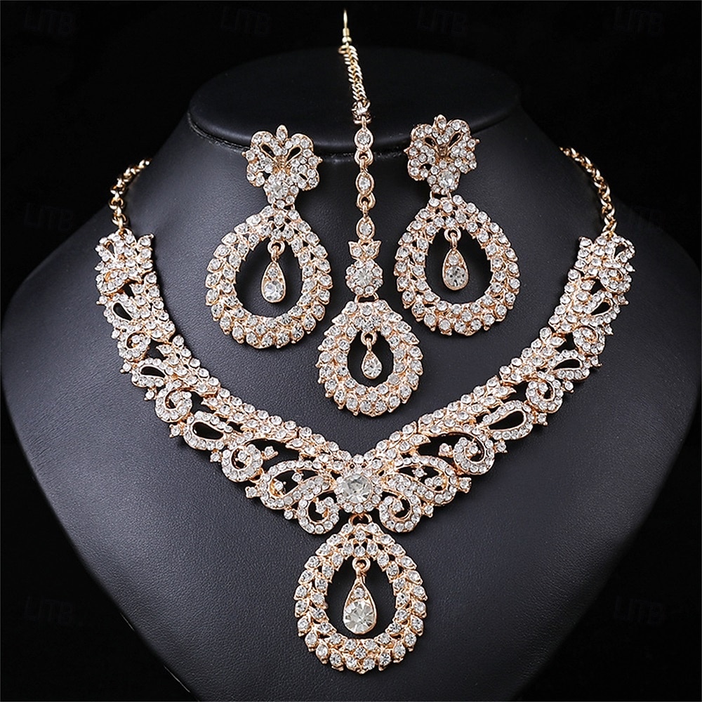 Parure de bijoux 3 Or Strass Chrome Boucles d'oreilles Collier Femmes Élégant ancien Mode Le style rétro Classique Parure de Bijoux Pour Mariage Soirée robe demoiselle d honneur de 2025 ? $23.99 –P1
