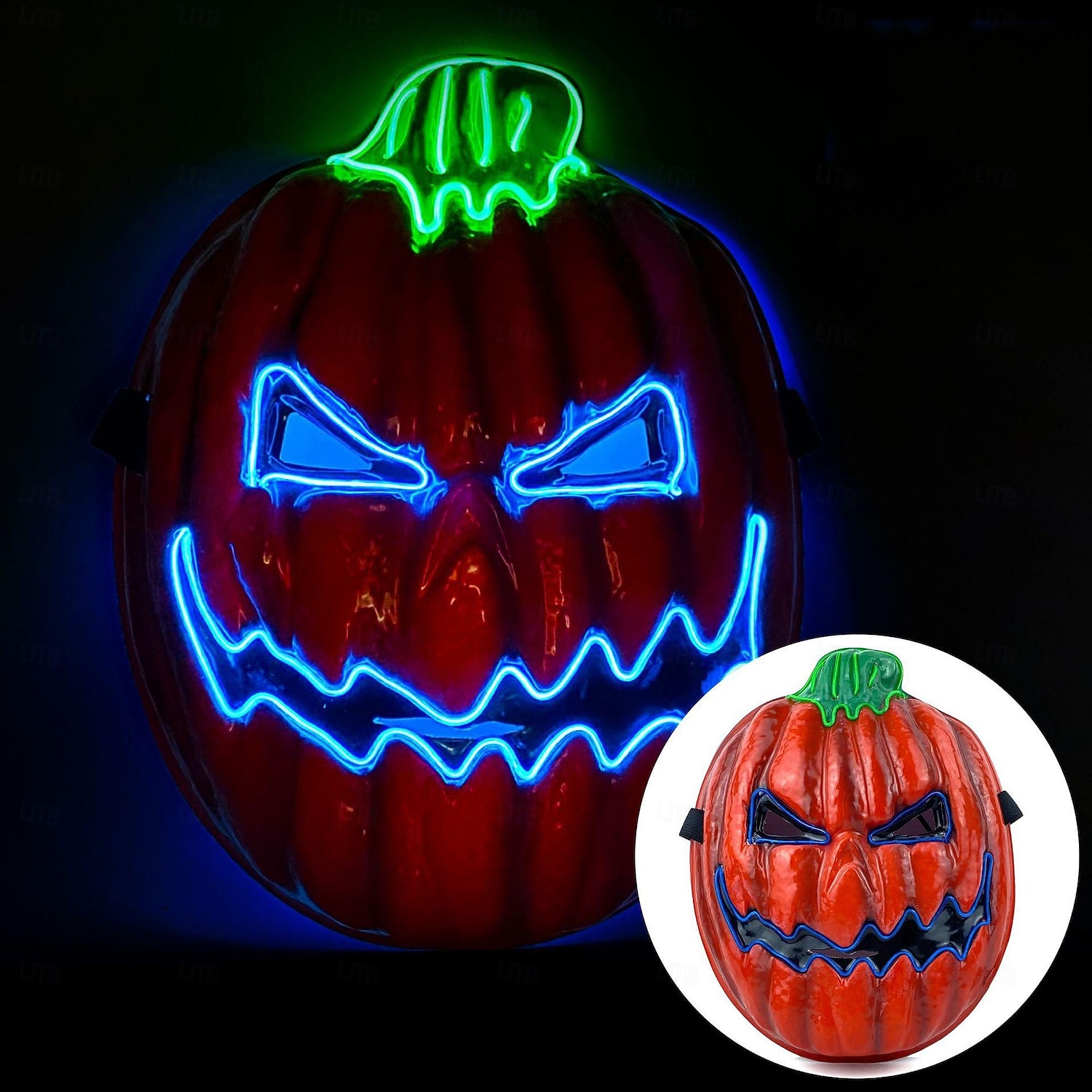 1 db 28 * 21 cm-es halloweeni led hidegfényű tökfej horror led világító maszk beltéri és kültéri csapattánc tökfej dekoratív kellék AA elemdoboz 2025 - $9.99 –P6
