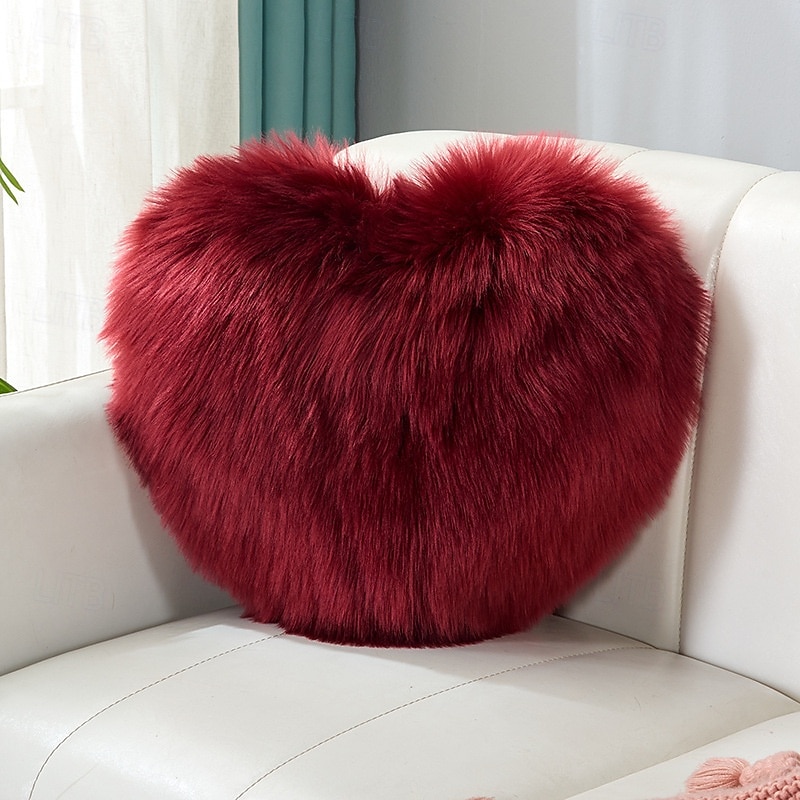 Valentine's Day Wine Red and Gray Heart-Shaped Pillow, Faux Fox Fur Decorative Cushion, Soft Fluffy Throw Pillow for Sofa, Chair, Bed, Living Room, Plush Home Decor Accent 2026 - $20.99 –P14