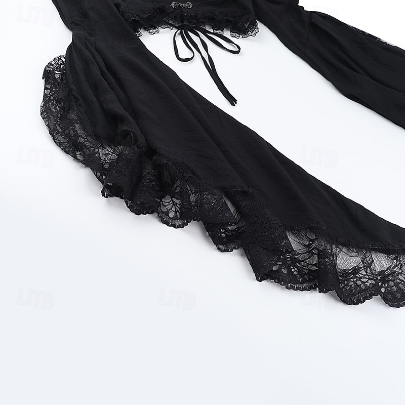 2026年 ゴシック クロップトップ シュラッグトップ ベル 魔女 モーティシア・アダムス レース 仮装 女性用 ファンタジー ハロウィーン カーニバル 性能 パーティー 大人 上着  コレクション – $32.99 –P9