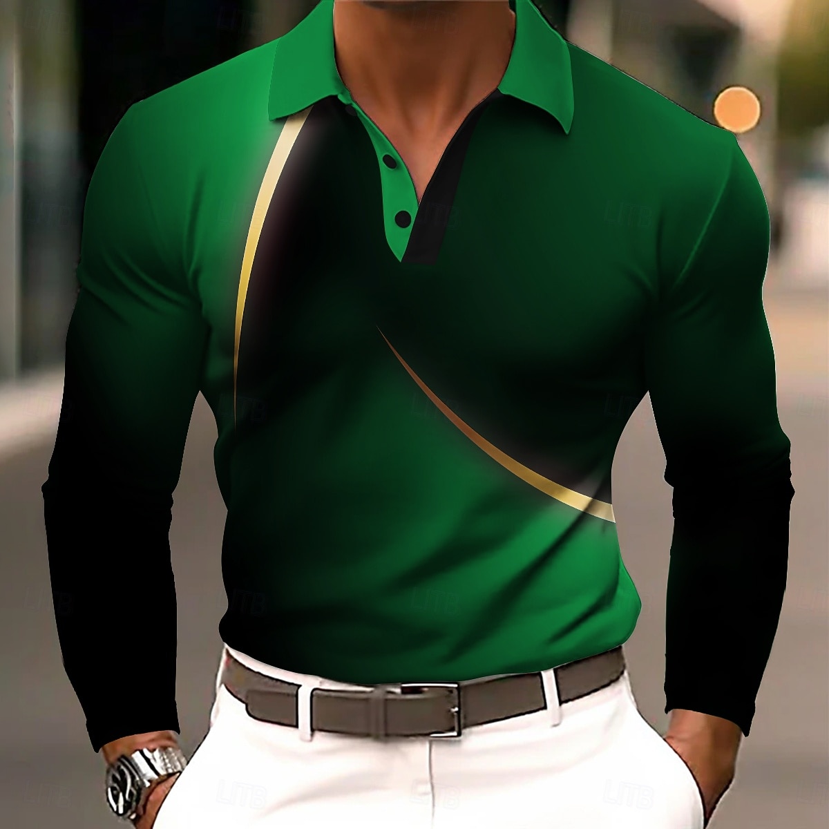 Herre Geometrisk Linje Polo Langermet Poloskjorter Knaphul Business Casual treningsklær Dagligdagstøy 3D-utskrift Knapper Vår Høst Vinter Blå Lilla Oransje 2026 - $22.99 –P3