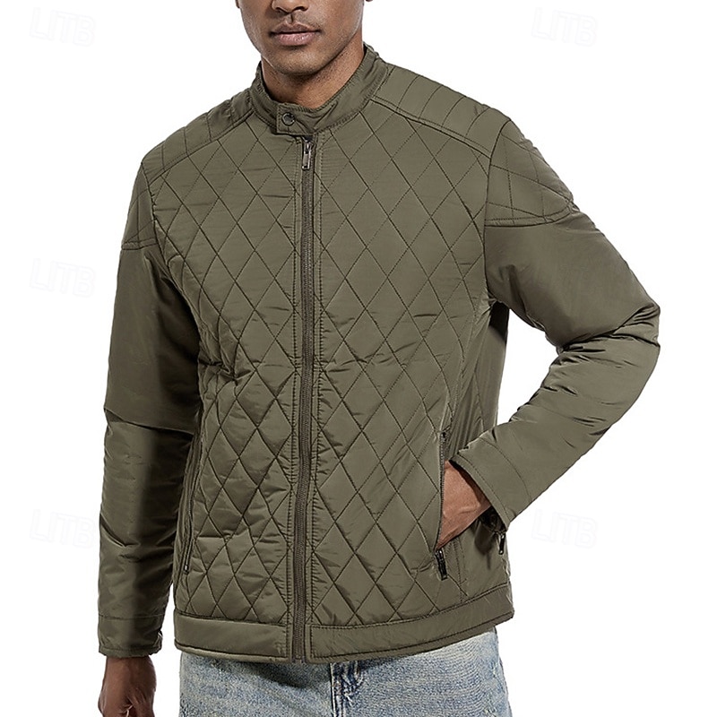 Herr Vinterkappa Quiltad jacka Anorak Ficka Polyester Semester Dagliga kläder Datum Normal Mode Ledigt Bekväm Håller värmen Vinter Enfärgad / vanlig färg Svart Kaki Armégrön Mörkblå Pufferjacka 2025 - $57.99 –P11