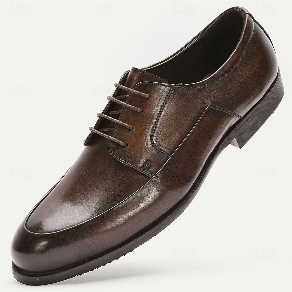 Herrbruna oxfordskor med slät tå – polerade läderskor med snörning för kontor, affärsmöten och dagligt arbete 2025 - $109.99 –P1