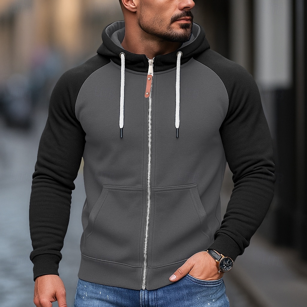 Per uomo Felpa con cappuccio Felpa con cappuccio a zip intera Felpa con cappuccio in pile Felpa con cappuccio foderata in pile Nero Borgogna Blu Grigio chiaro Grigio scuro Con Cappuccio Semplice del 2025 a $18.99 –P3