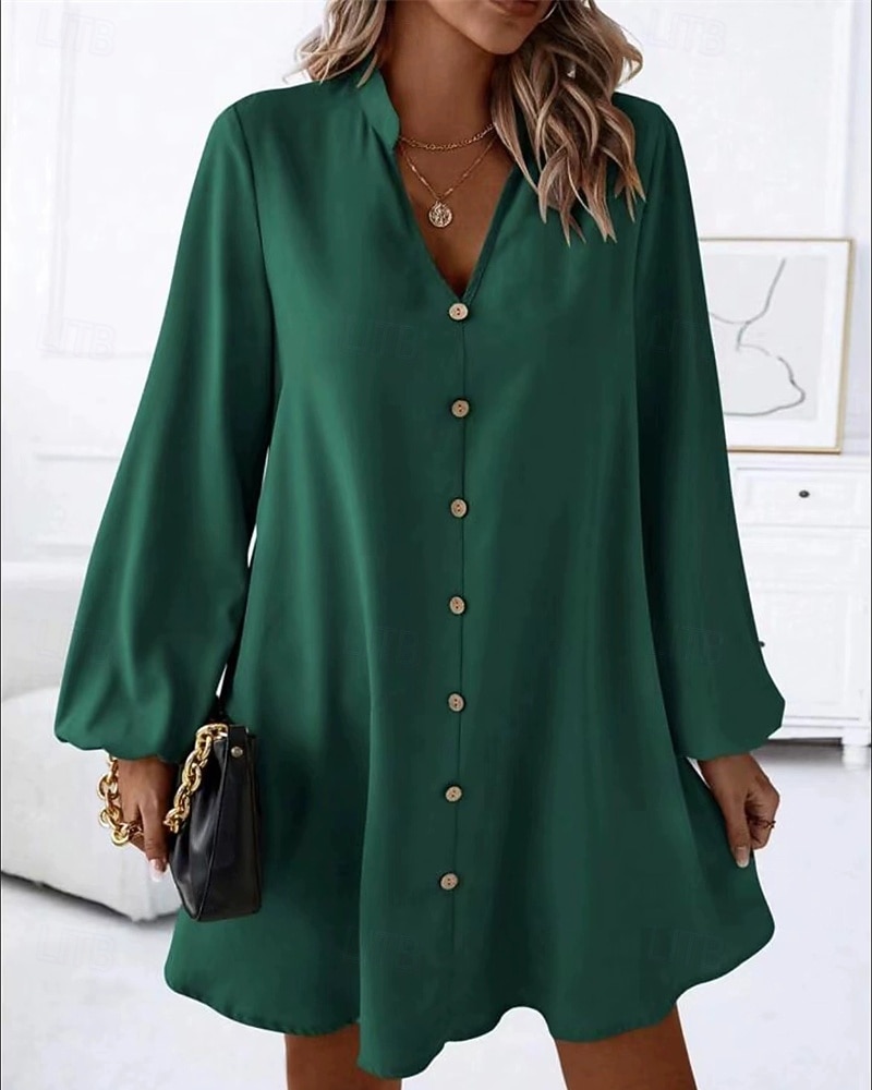 Pentru femei Rochie Mini Rochie casual Modă Clasic Modern În aer liber Vacanță Concediu Fit regulat Simplu Manșon Lung În V Negru Roșu-aprins Maro Trifoi Vară 2025 - $21.99 –P1