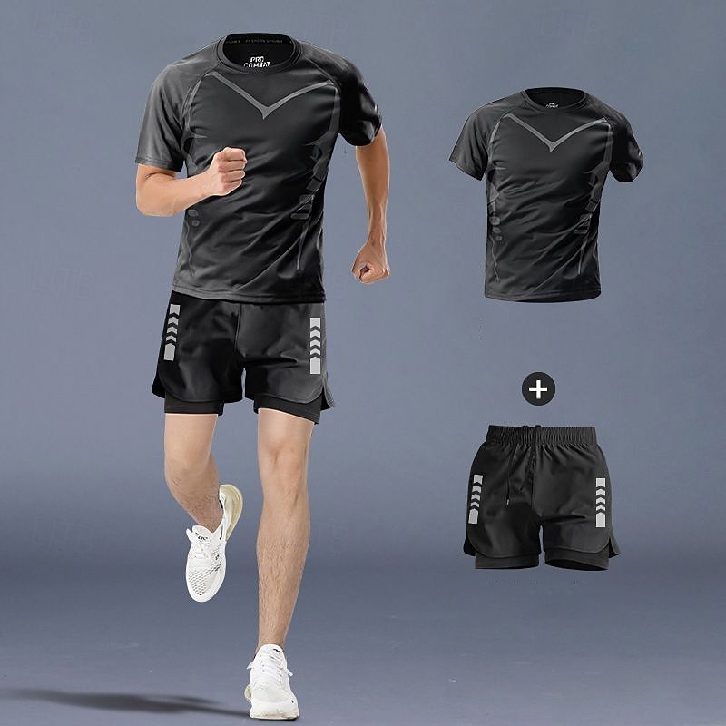 Herren Trainingsanzüge 2-teiliges Sport-Set Athleisure Hohe Taille Schnelltrocknend Basketball Laufen Yoga Sportbekleidung Sportkleidung Einfarbig Dunkelgrau Grau Schwarz Schwarz 2025 - $21.59 –P7
