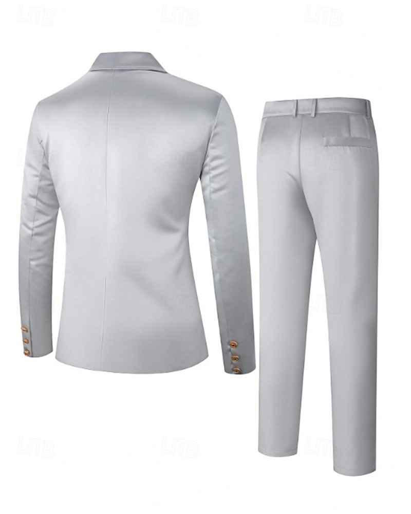 Homens Blazer Conjunto O negócio Coquetel Festa de Casamento 2 Peças Moda Casual Primavera Outono Poliéster Tecido Bolsos Botões Confortável Não Trespassado Jaqueta esporte Prata de 2026 por $60.99 –P3