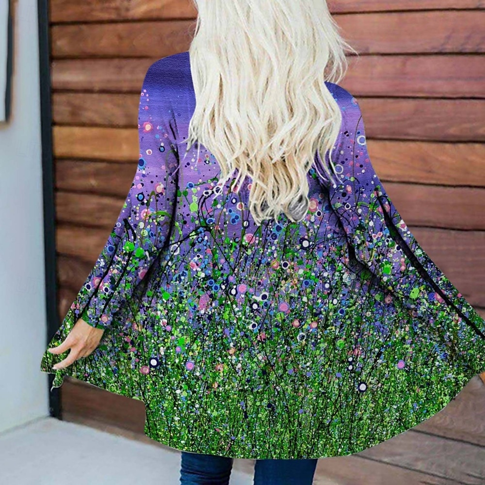 Dames Vrijetijdsjas Houd Warm Comfortabel Onregelmatige zoom Elegant Vintage Modieus Modern Bloemig Straat Casual Sportkleding Dagelijks Lang Zonder Kraag Normale pasvorm Lange mouw bovenkleding 2026 - $28.99 –P1