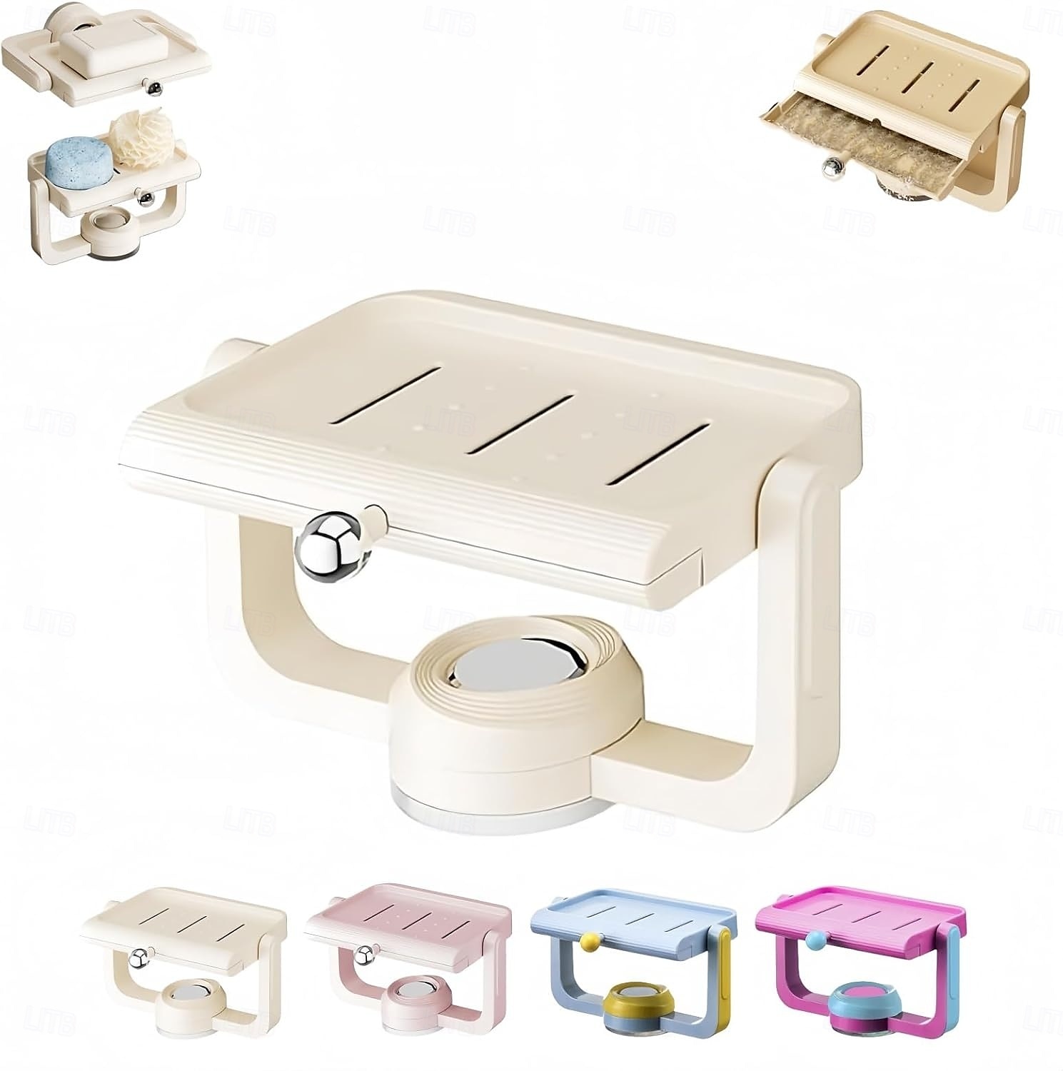 Wandgemonteerde zuignap roterende zeepbak met afvoer, niet-borende spons en zeeprek organizer, perfect voor douche, badkamer, bad en keukengootsteen 2025 - $13.99 –P2