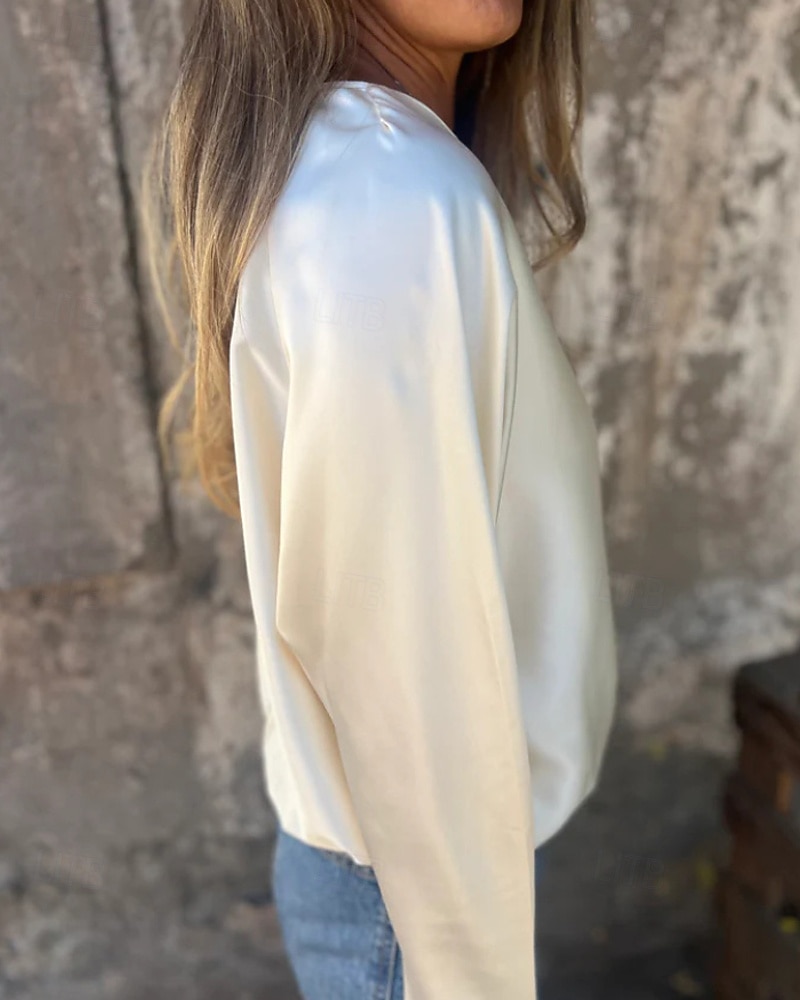 Damen Hemd Bluse Einfach Modern Lässig Langarm V Ausschnitt Normale Oberteile Täglich Ausgehen Schwarz Champagner Braun Aprikose Grau Herbst 2025 - $21.99 –P3