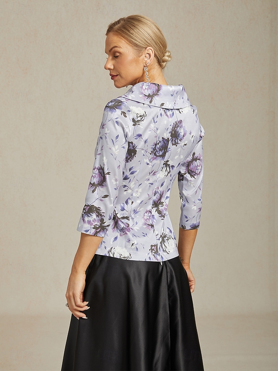 Femmes Hauts Élégants Fleuri Élégant ancien Mariage Manche 3/4 Col en V Hauts Réguliers robe demoiselle d honneur Tenue de soirée Violet Claire Printemps, Automne, Hiver, Été de 2025 ? $79.99 –P2