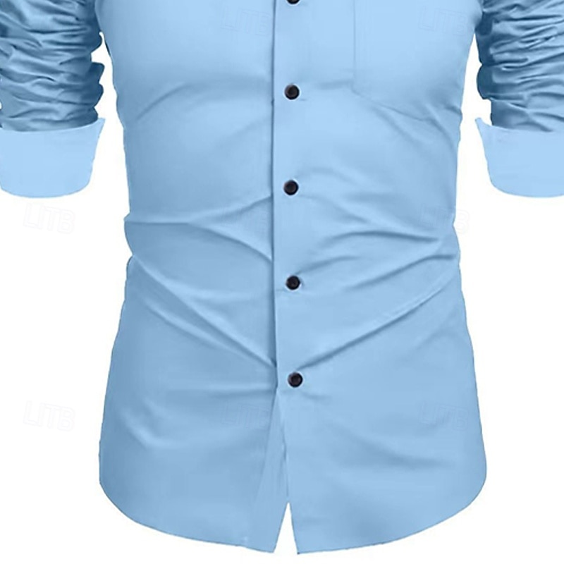 Herren Hemd Kleidhemd Einfach Formell Hochzeit Schwarz Weiß Wein Marineblau Langarm Umlegekragen Sommer Frühling Bekleidung 2025 - $23.99 –P4