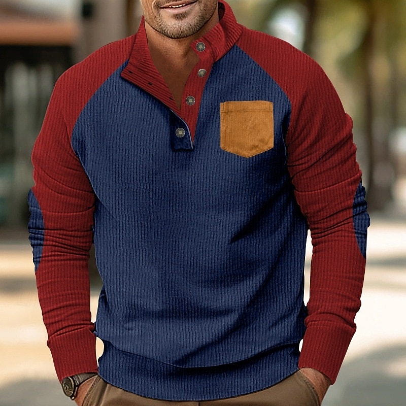 Hombre Sudadera Pana Sudadera Con Capucha Pull-over Sudadera con capucha y botones Albaricoque Caqui Claro Negro Verde Ejército Burdeos Cuello Mao Plano Retazos Deporte Casual Diario Ropa de calle 2025 - $27.99 –P2