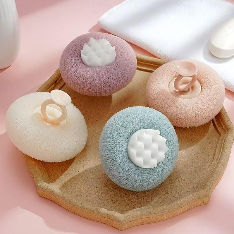 Confezione da 4 palline da bagno super morbide con ventosa a forma di girasole, 2 in 1, spugna da bagno esfoliante con spazzola per la pulizia, accessori in spugna per doccia e corpo a rete per donne del 2026 a $11.99 –P7