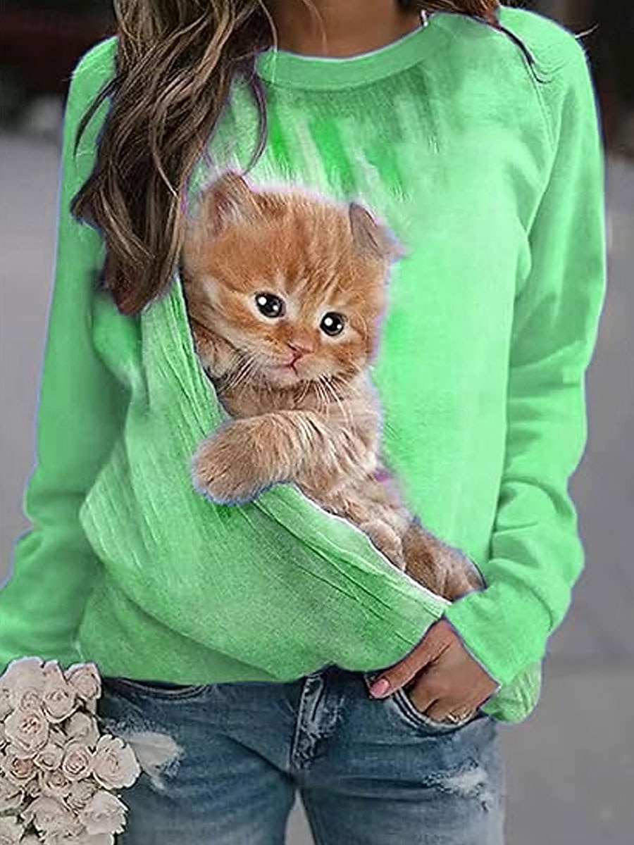 Per donna Felpa Pullover Stampato Grafico Animale Gatto Casual Manica Lunga Girocollo Top Regolari Casuale Streetwear Ferie Blu Rosa Viola Arancione Verde Primavera Autunno Inverno del 2026 a $28.99 –P4