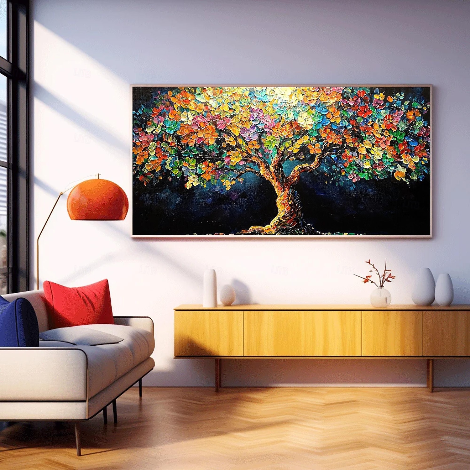 2025年 手作りのオリジナルのカラフルな咲く木の油絵、キャンバスの壁、抽象的な生命の木の絵画、家の装飾用、枠張り付き/内枠なしの絵画  コレクション – $100.99 –P15